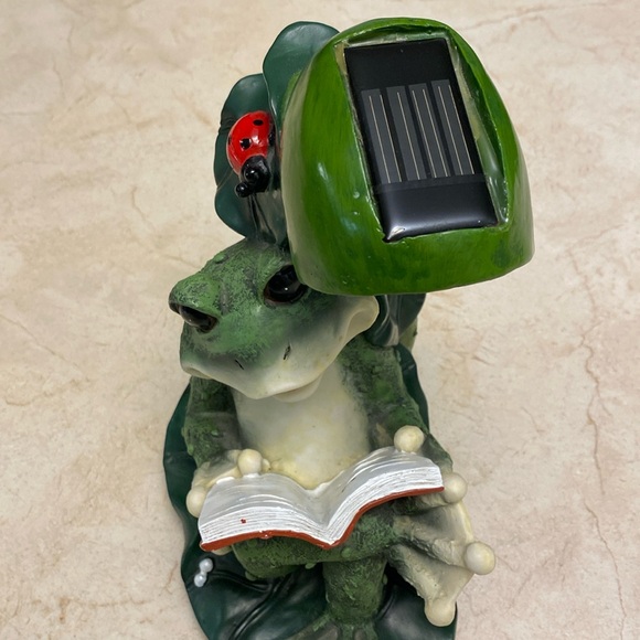 Solar Powered Frog Reader Garden Decor - Picture 4 of 13